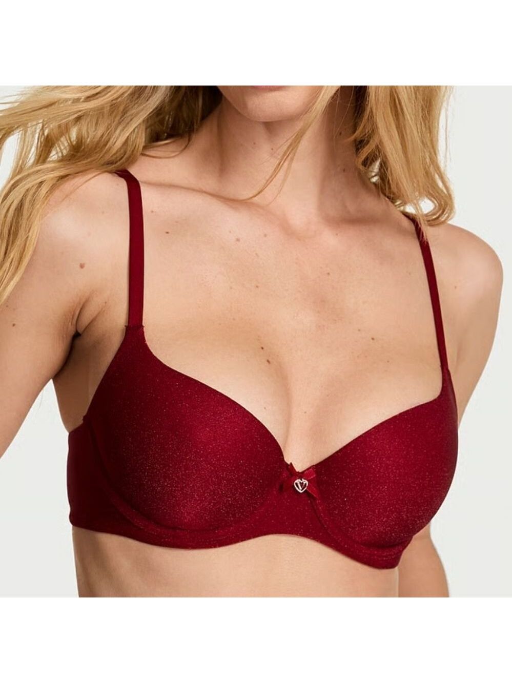 Victoria's Secret Shimmer Lightly Lined Demi Bra 32B Red Lacquer